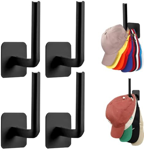 YSBCNK 4 Pcs Hat Rack, Hat Storage, Cap Storage, Hat Hooks, Hat Rack For Wall,Multi-Purpose Hat Organizer,Strong Adhesive Hat Racks For Wall, Walk-In Closet Or Changing Room - Matte Black Finish