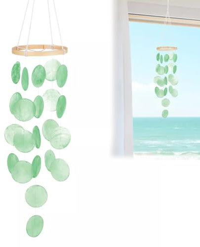 Coquillage Carillon éolien,Carillon à Vent Musical de Jardin,Carillon éolien en Nacre,Ornements à Suspendre avec Anneau Rond,Carillon à Vent Décoratif Pour Maison,Jardin,Véranda,Décoration (Vert)