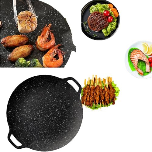Poêle barbecue coréenne en fonte de qualité supérieure – Plaque ronde antiadhésive pour cuisson intérieure Bulgogi – Poignée amovible et accessoires résistants à la chaleur (grill, frire, rôtir)