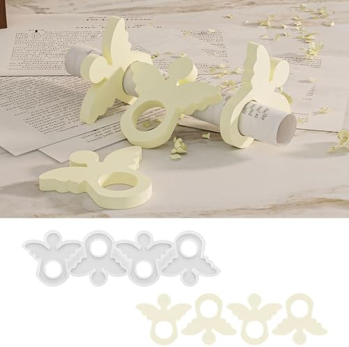 Lot de 4 moules en silicone de Noël - En silicone - Pour cadeau en argent - Élan - Lutin - Moules en plâtre pour verser de l'argent - Moule en silicone de Noël pour artisanat (A)
