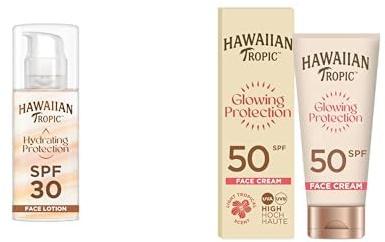 Bundle of Hawaiian Tropic Hydrating Protection Face Sunscreen SPF 30 UVA plus UVB Protection, 50 ml, Glowing Protection Face Cream Lotion, SPF 50 UVA + UVB Protection Suncream 50ml