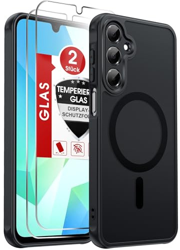 LeYi Funda Magnética para Samsung Galaxy A16 /A 16 5G / 4G, Compatible con MagSafe [2X Protector de Pantalla] Movil Carcasa Antigolpes Helada Translúcida Antihuellas Cuerpo Completo Capa, Negro