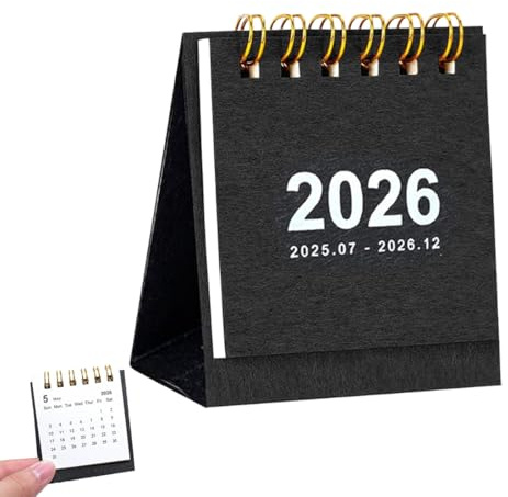 OUDQFCJ 1 pieza Calendario de Sobremesa 2025-2026,Mini Calendario de Bolsillo para el Hogar Oficina Escuela, Negro Calendario