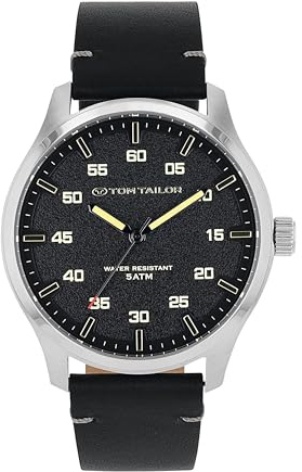Tom Tailor Armbanduhr mit Lederband für Herren, schwarz, wasserdichte 5 bar, Geschenkidee, kommt in Uhren Geschenkbox, 2100530