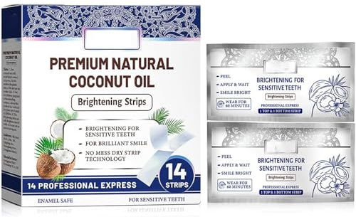 Tiras blanqueadoras de coco y menta, antideslizantes, aptas para dientes sensibles, para un aliento fresco y un blanqueamiento dental. (1box)