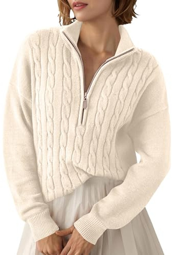 Pull Femme Col Revers de Noel Christmas Élégant Plaide Fin Alpaga Mode Roulé Rayé Polaire Camionneur Angora Capuche Pull Original Haut Femme Chic Et Elegant Hiver Beige M