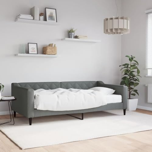 sephironlbb Copriletto grigio scuro 90 x 190 cm in tessuto con materasso in schiuma confortevole, robusto telaio in legno e metallo, versatile come divano e letto singolo per soggiorno e camera da