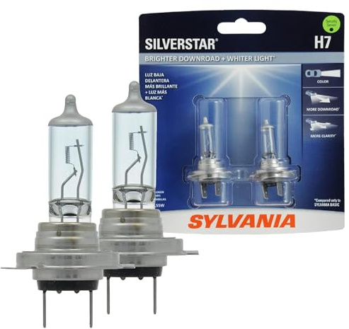 SYLVANIA - H7 SilverStar - High Performance Halogen Headlight Bulb, High Beam, Low Beam and Fog Replacement Bulb, Brighter Downroad with Whiter Light (Contains 2 Bulbs)