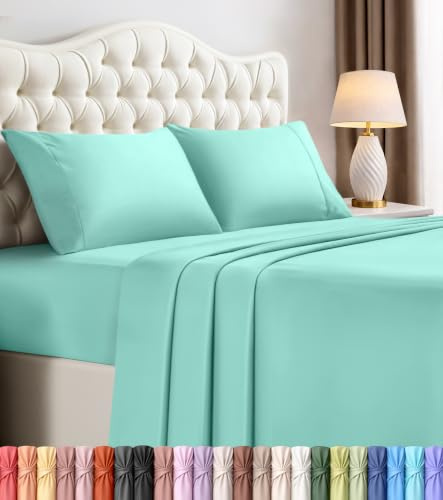 Utopia Bedding Heltäckande lakanset – 4-delat sängkläder – borstad mikrofiber – krympnings- och blekningsbeständig – enkel skötsel (full, spa blå)