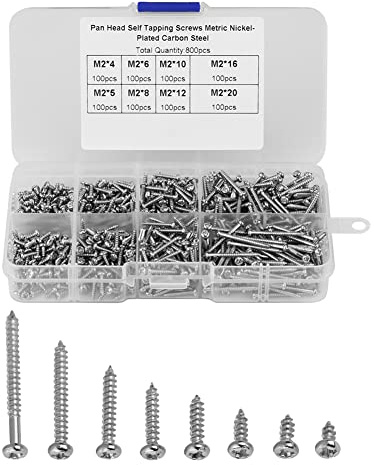 Fydun Kit di Viti, 800 Pezzi M2 Viti autofilettanti a Testa bombata con Intaglio con Scatola per Elettronica Elettrodomestici Macchinari Chimica Metallurgia + m2 Viti autofilettanti Inox