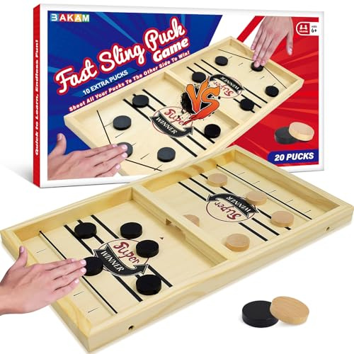 BAKAM Super Fast Sling Puck Game, Portable Table Hockey Game for Kids and Adults, Tabletop Slingshot Games Toys for Boys and Girls, Desktop Sport Board Game for Family Game Night Fun
