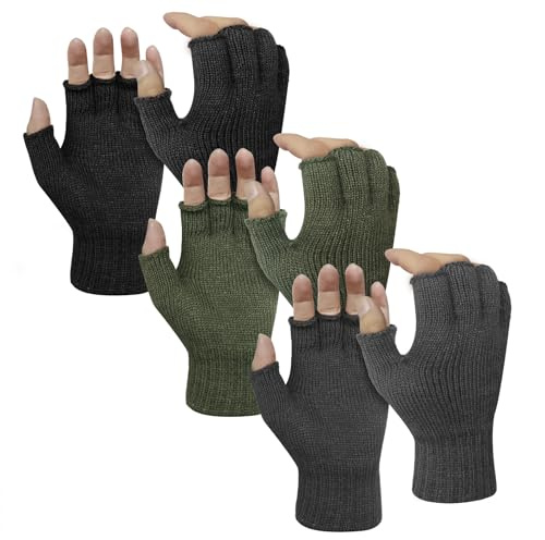 Evridwear Fingerless Gloves Men Half Finger Winter Warm Touchscreen Glove 3 Pairs Men Women Working Running Biking Driving