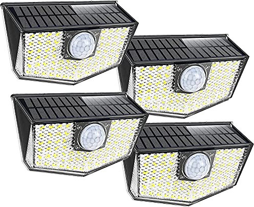 OUSFOT Lampe Solaire Extérieur Détecteur de Mouvement 3 Mode Eclairage extérieur Solaire IP67 Etanche Lampe de Sécurité sans Fil Lampe Mural pour Jardin, Cour (4 Pack) OSF2020009 Noir