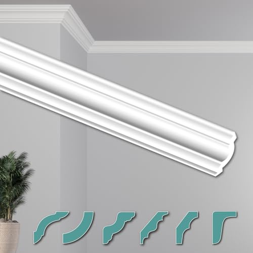 HEXIMO Deckenleisten modern XPS Styropor weiß, 2 Meter Stuckleisten Styroporleisten Zierleisten Stuck Eckleisten (50 Meter Deckenleisten ZG25)