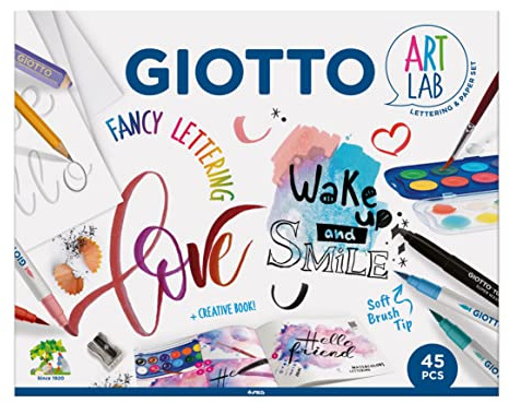 GIOTTO Art Lab Fancy Lettering con Papel, Rotuladores, Acuarelas, Lápiz de grafito y accesorios, 45 piezas