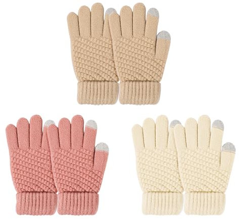 TAGVO 3 Paare Kinderhandschuhe Elastische Strickhandschuhe, Kinder Warme Strick Handschuhe für Jungen Mädchen, Warme Strickhandschuhe Kinder Stretch Handschuhe für 5-15 Jahre