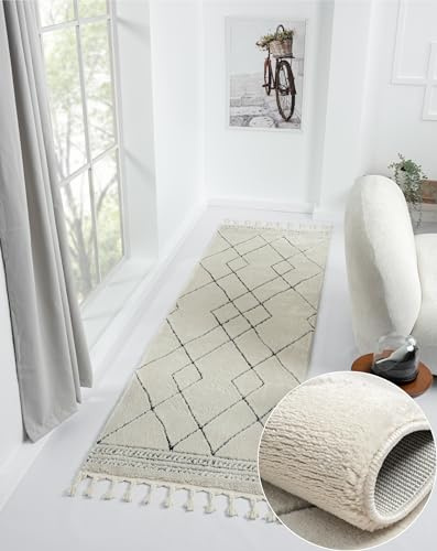 MY-RUG Teppich Wohnzimmer Ella rechteckig weiß 80 x 250 cm - Weicher Langflor