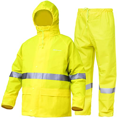 Rain Gear Rain Suits for Men Women Heavy Duty Workwear Waterproof Jacket with Pants (M, Yellow)