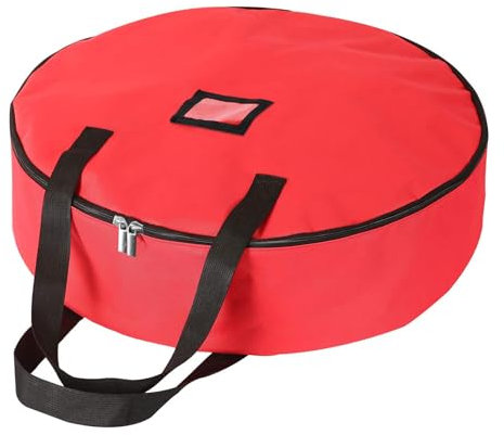 Aufbewahrungstasche für Kränze Girlanden 60cm, Weihnachtsbaum Aufbewahrung Tasche, Oxford Fabric Weihnachtskranz Tasche mit Sichtfenster, Weihnachtsgirlande Lagerbehälter für Weihnachten (76cm, Rot)