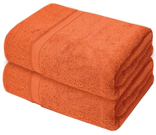 Casabella Luxury 2-Piece Bath Sheets Towels Extra Large 90x150cm, Super Soft 100% Cotton Extra Large Bath Towel Set, Highly Absorbent & Quick Dry Bath Set, Travel Towel, Bathroom Towels (Orange)