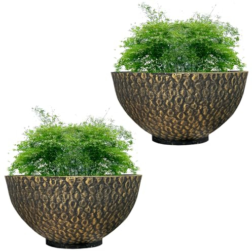 SG Traders Cathay Bowl Plant Pot - Large Garden Planters With Drainage Holes, Elegant Design Flower Pots for Outdoor Garden Decoration (36cm - Black Gold)
