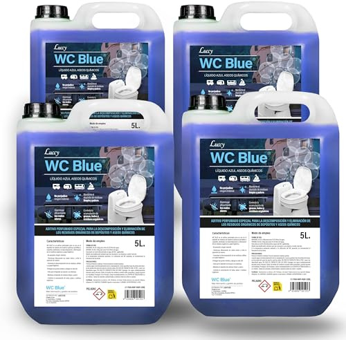 LUCCY WC Bleu 20 Litres | Liquide WC Chimique pour Eaux Noires | Additif pour Réservoir de Déchets Camping-Car, Van et Caravane | Contrôle des Odeurs et Décomposition des Déchets