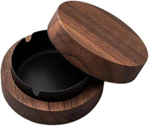 aschenbecher lustig,Hölzern Windaschenbecher,Aschenbecher, Aschenbecher mit Deckel, Schwarz,Winddichter Geruchsdicht, Gelten Bar, Wohnzimmer, Büro, Die Party