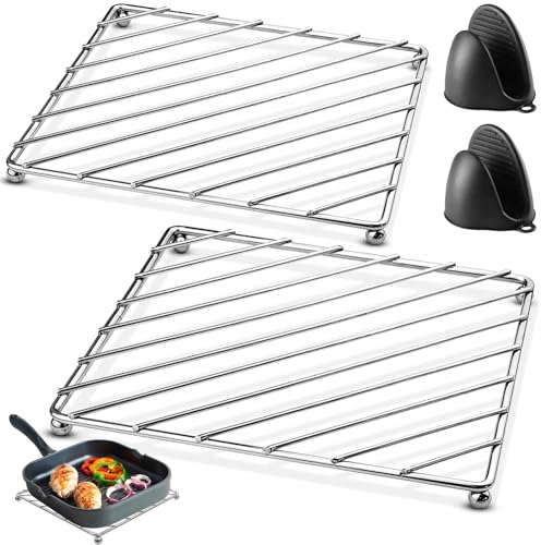 BITEFU 2 STK Topfuntersetzer, Metall Untersetzer Topf, 18,5 x 18,5 cm Topflappen mit 2 Silikon Topfgriffe für Küchenschüsseln Kleiner Pfannen Kaffeekannen Teekannen