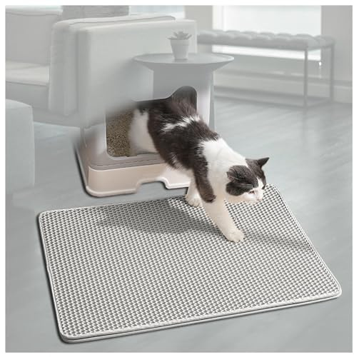 Alfombrilla de arena para caja de arena, diseño de panal de abeja de doble capa, fácil de limpiar, impermeable, a prueba de fugas, antideslizante, para caja de arena, gris, M