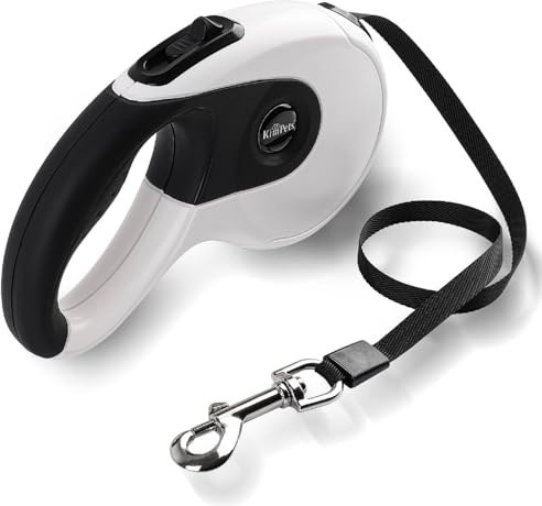 PUGTOW Retractable Dog Lead, 9.8 Ft /3 M Tangle Free Children Extendable Dog Leash for Small Cats Dogs Up to 15kg, Anti-Chewing Nylon Tape with One-Handed Break, Pause, Lock for Kids