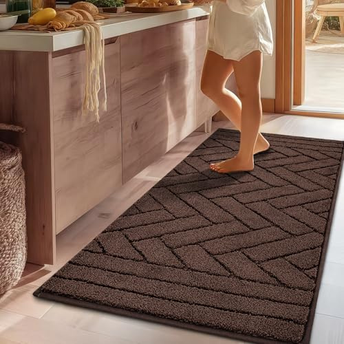 Biscpro Felpudo Interior Largo 60x150cm Lavable Antideslizante Absorbente de Agua Alfombra para Pasillo Felpudo para Perro Entrada Pasillo Cocina-Café