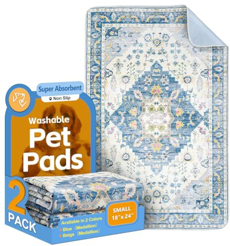 Washable Pee Pads for Dogs 2 Pack Reusable Puppy Training Pads 24x18 Super Absorbent Waterproof Dog Training Pads, Non-Slip Potty Pads Whelping Pads Litter Mat Pet Supplies Blue