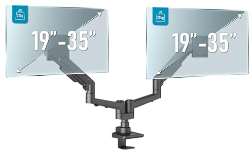 EDBAK Support Écran PC 2 Ecran pour Moniteurs de 19 à 35 Pouces - Bras Ecran Ressort à Gaz, Réglable - VESA 75/100 mm - Capacité de Charge 20 kg