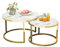 Round Coffee Table Set of 2, 70+50cm Nesting Tables, Side Tables with Faux Marble Tabletop and Metal Frame, Space-saving Set of 2 Modern End Tables for Living Room Bedroom Balcony (White marble grain)