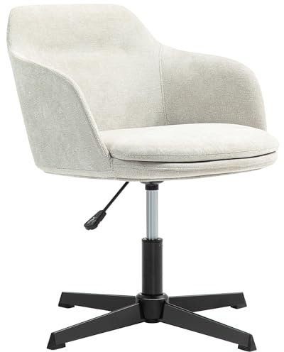 HOMCOM Chaise de Bureau Confortable, Fauteuil de Bureau pivotante en Tissu Chenille, réglable en Hauteur, Rembourrage en Mousse, Charge 120 kg, pour Bureau, Chambre, Beige