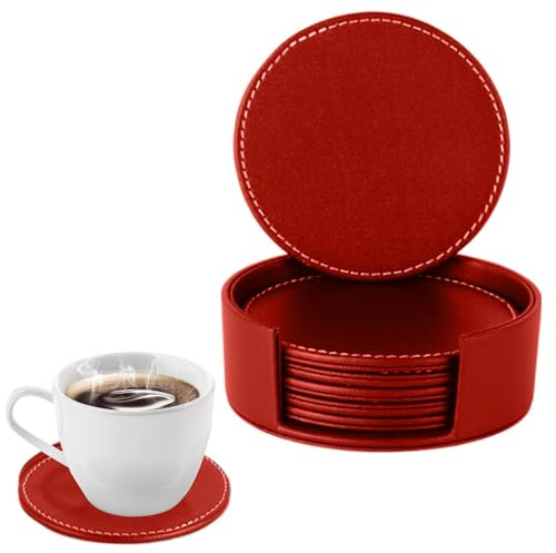 Lot de 6 dessous de verre en cuir synthétique de qualité supérieure, dessous de verre carré avec support, antidérapant, protection anti-chaleur pour verres, tasses et tasses, idéal pour la maison et