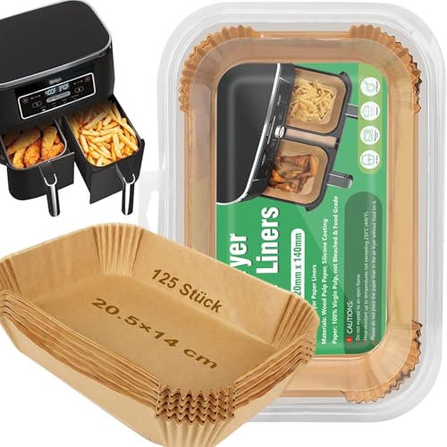 Pack of 125 Airfryer Backpapier 20 * 14cm for Hot Air Fryer with Double Chamber,Rectangular Baking Paper Liners Compatible with Ninja AF400EU,AF300EU,SL400EU,SL300EU and Other Dual Zone Hot Air Fryer