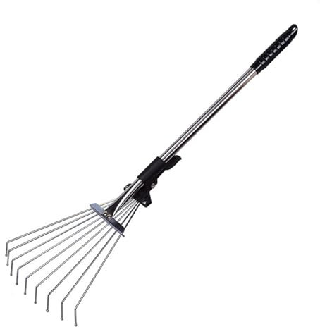 Rastrillo telescópico ajustable con mango extensible y cabeza de abanico de acero inoxidable, rastrillo plegable para hojas de jardín, herramientas para jardinería, parterres, ventanas, pozos, césped