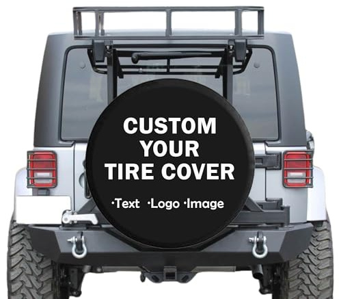 PVC Leather Custom Spare Tire Cover with Backup Camera Hole, Durable Personalized Tire Cover with Logo Photo Text, Heavy Duty Wheel Cover, Fits Jeep Wrangler, SUV, Ford, Bronco, RV, Trailer
