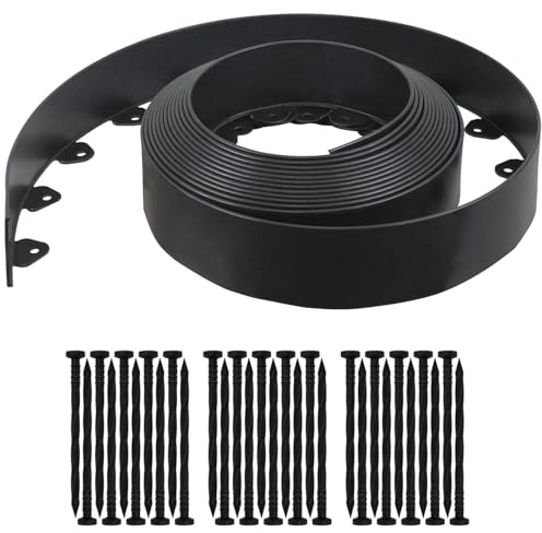 10M Flexible Garden Edging Border: L-Shaped Plastic Lawn Edging with 30 Pegs No Dig Landscape Lawn Edging Border Suitable for Outdoor Flower Beds Lawn Grass and Gardening Enthusias