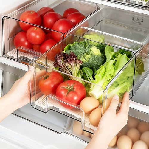 Piashow 1 pezzo Organizer per frigorifero, cassetto, contenitore di conservazione per frigorifero, organizer impilabile per frigorifero, trasparente, per conservare frutta, verdura e snack