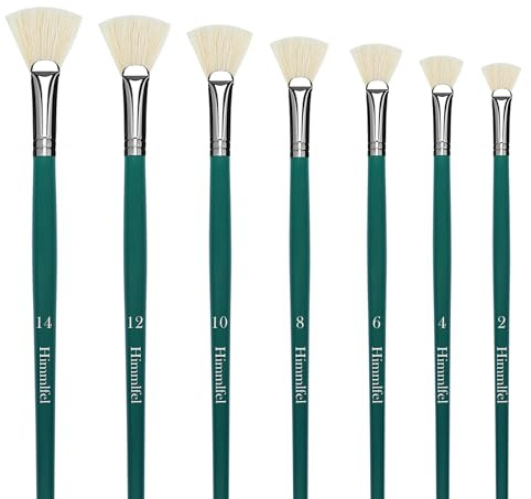 Himmlfel Pinceles de Abanico, 7 Pinceles de Abanico con cerdas de Cerdo para Pintura al óleo, acrílica y Gouache