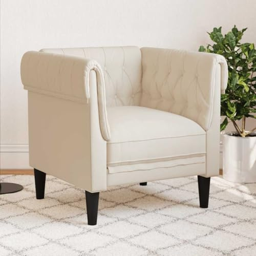 Augerqir Sillón Chesterfield de lino con reposabrazos y respaldo, tapizado con espuma, madera contrachapada y madera maciza, 78,5 x 74,5 x 74,5 cm, para sala de estar, oficina, salón, ahorro de