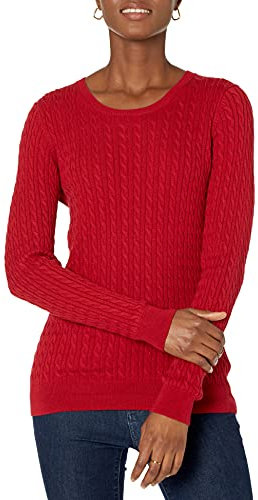 Amazon Essentials Jersey de Cuello Redondo y Manga Larga en Ligero Punto Trenzado (Disponible en Tallas Grandes) Mujer, Rojo, M