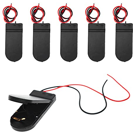 QTEATAK 6 Pcs 2 x 3V CR2032 Button Coin Cell Battery Holder with Leads On Off Switch