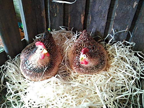 Artigianato ucraino due galline ca. Ceramica marrone da 10 cm. Realizzato a mano. Statuetta da giardino Polli di recinzione. Sgabello da giardino a forma di pollo