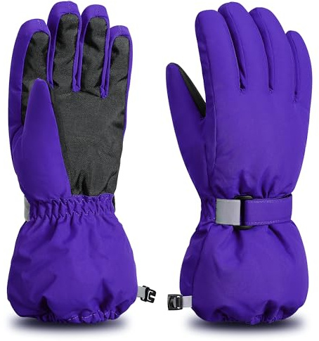 ThxToms Kids Winter Gloves, Waterproof Ski Snow Gloves for Boys and Girls, Winter Warm Gloves for Cold Weather Outdoor Play (Purple Ages 7-10)