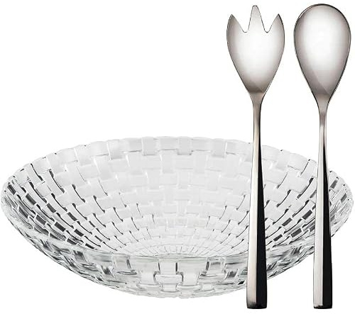 Dorre Glitter Salladskål glas 32 cm med salladsbestick rostfritt längd 25cm