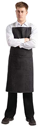 Southside Chef Bib Apron Denim Black with Grey Ties, X-Cross Back and Double Front Pocket BB057