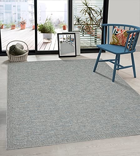 the carpet Calgary - robuster Teppich, Flachgewebe, modernes Design, ideal für Wohnzimmer, Esszimmer und Außenbereich, In- und Outdoor, Vintage-Optik, Boho-Style, Türkis, 80 x 150 cm
